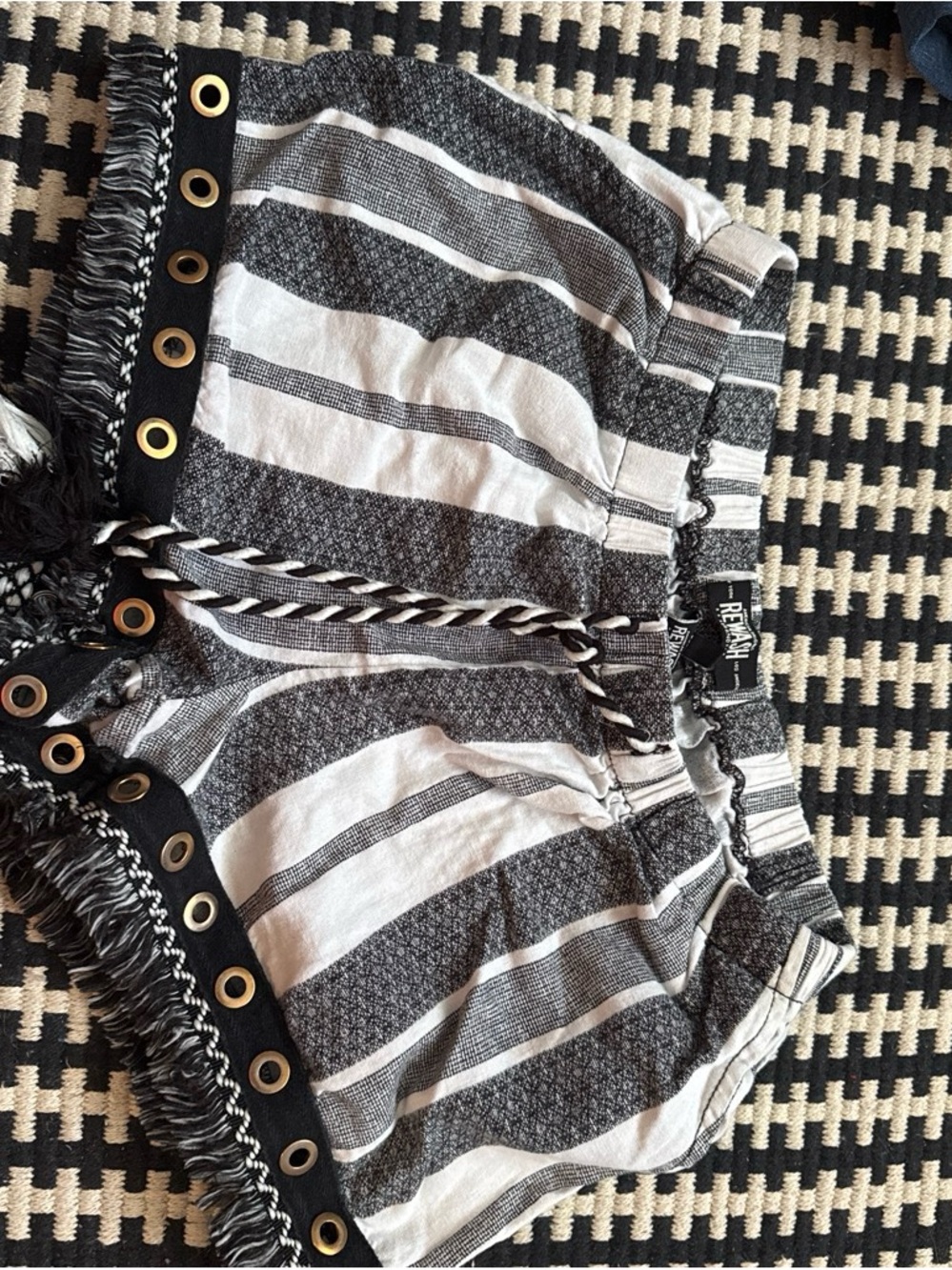 Rewash Black and White Striped Fringe Bermuda Shorts